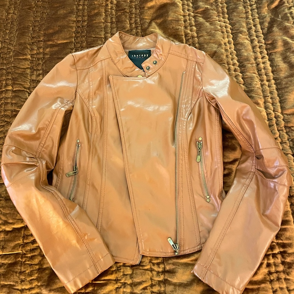 Cognac faux leather jacket